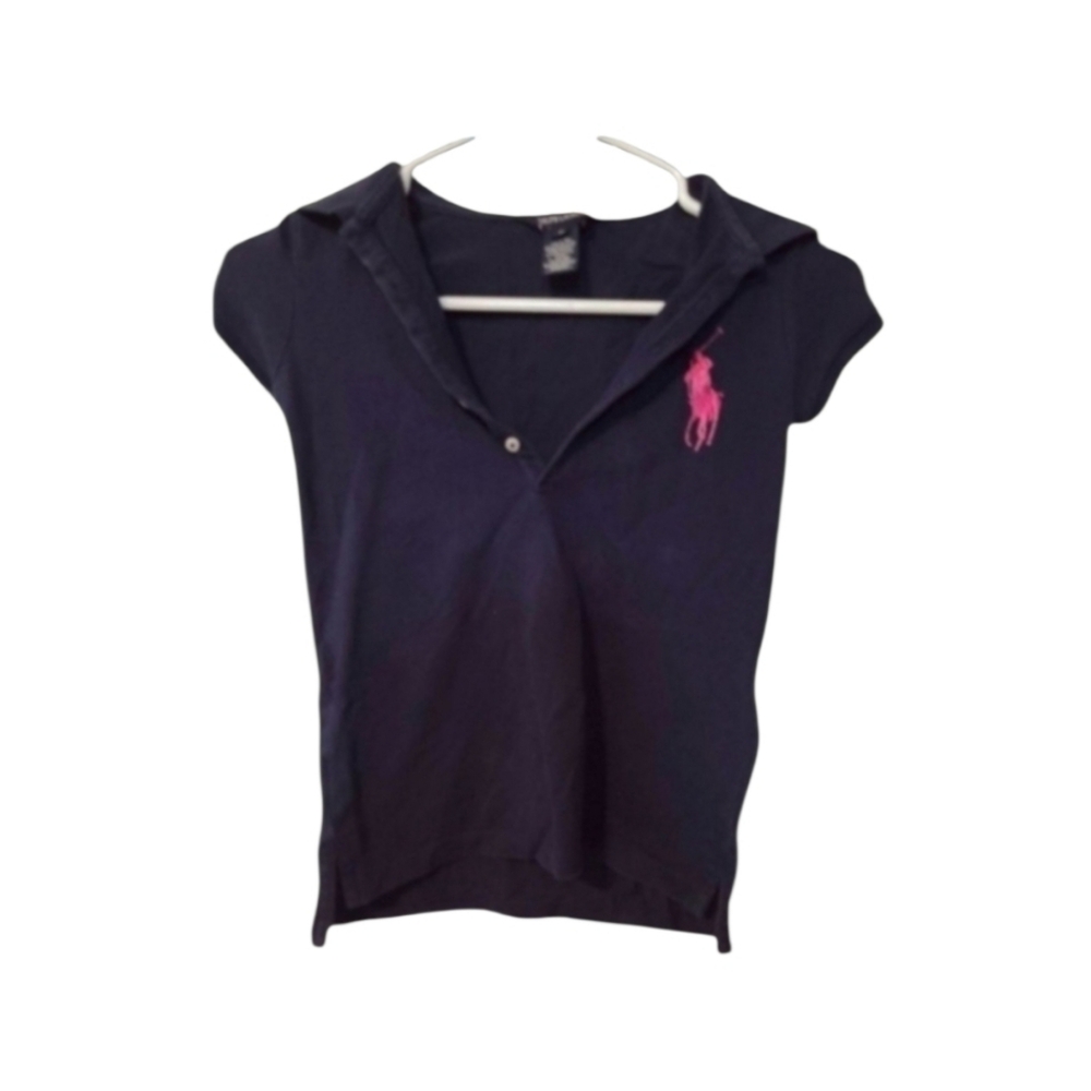 Ralph Lauren Navy Blue Polo Shirt With Pink Polo Horse Size Medium Kids